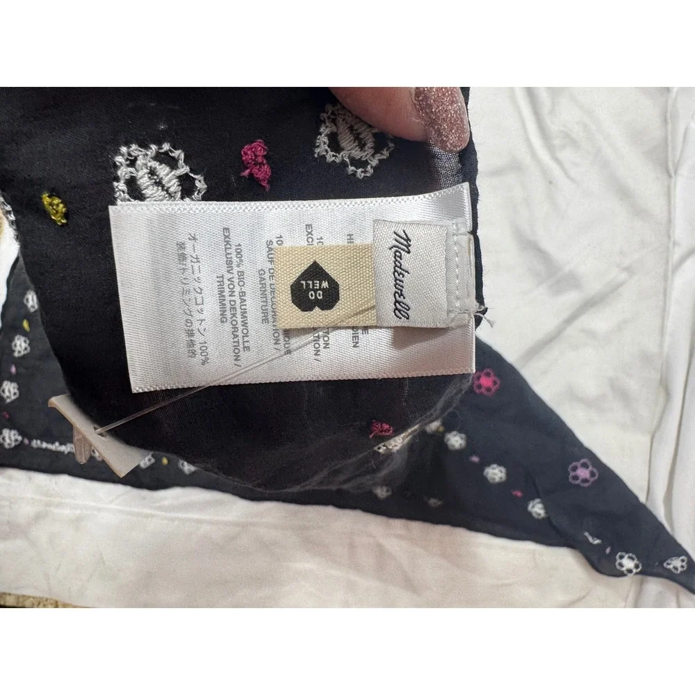 Madewell Embroidered Floral Organic Cotton Bandana Scarf Black Multi NE407 NWT